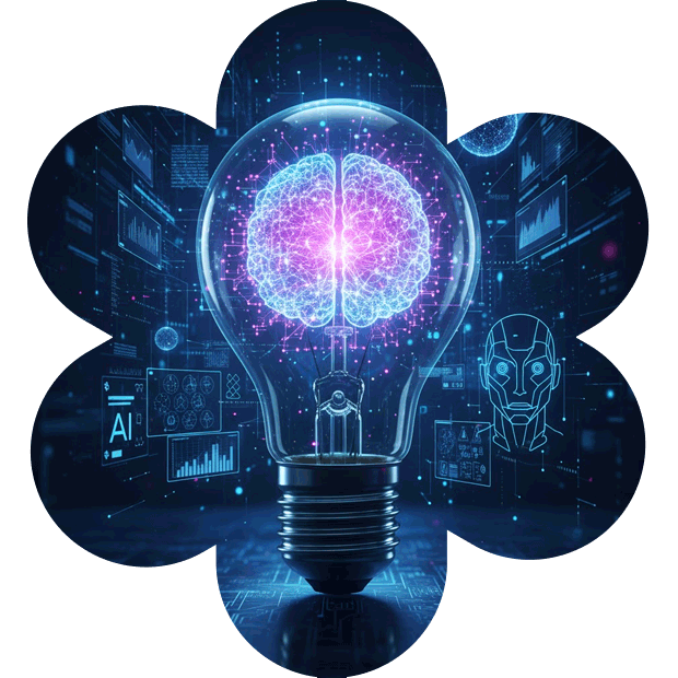 Icono de tecnología e inteligencia artificial con foco y cerebro digital – DeusSoftware